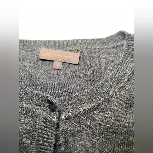 Adolfo Dominguez Gray Beaded Chiffon Hem Cropped Cardigan Size Small - Picture 8 of 8